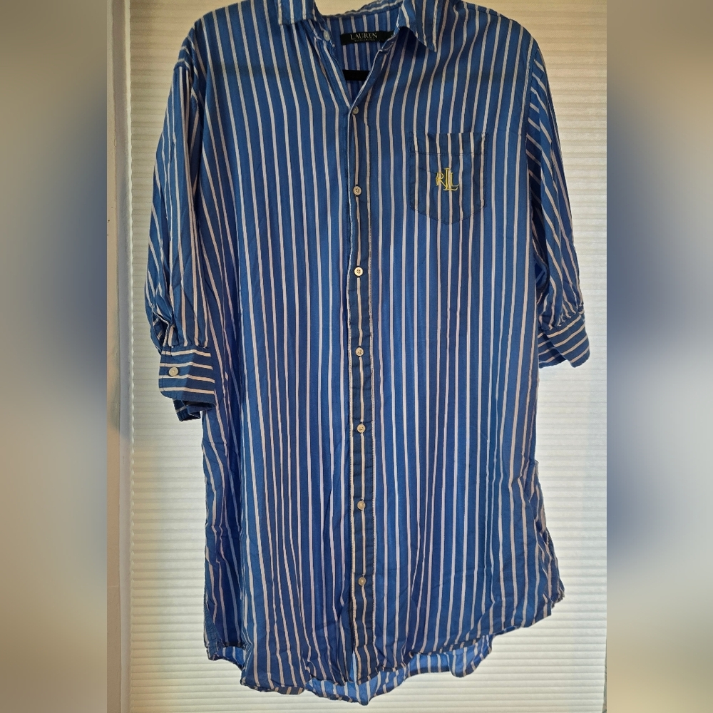 Lauren Ralph Lauren Striped Long Sleeved Sleep Dress Nightgown 💤 - Picture 2 of 11